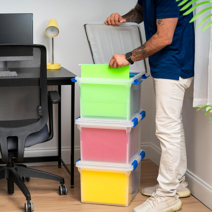 WeatherPro File Organizer Box Clear/Blue 32 Qt. 3 Pack