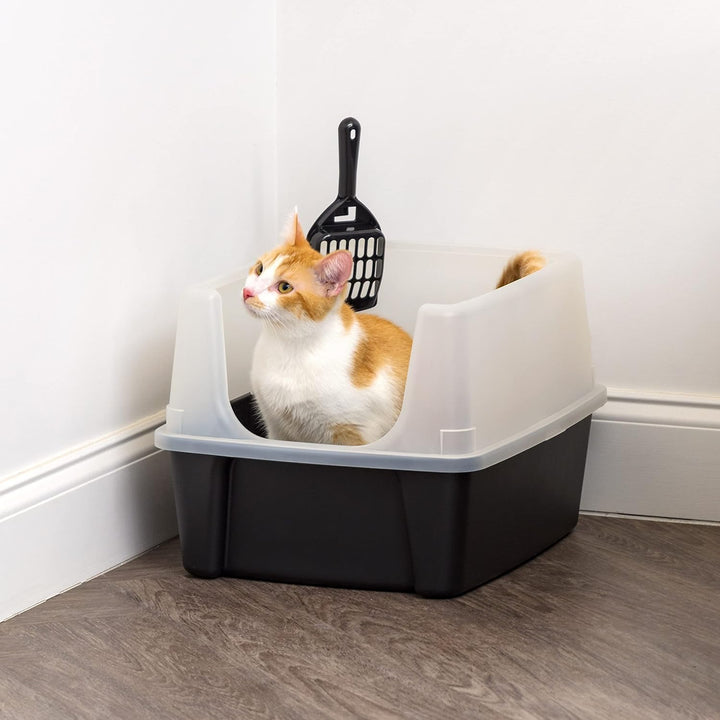 Cat Litter Box Large Open Top with Tall Scatter Shield, Scoop Included