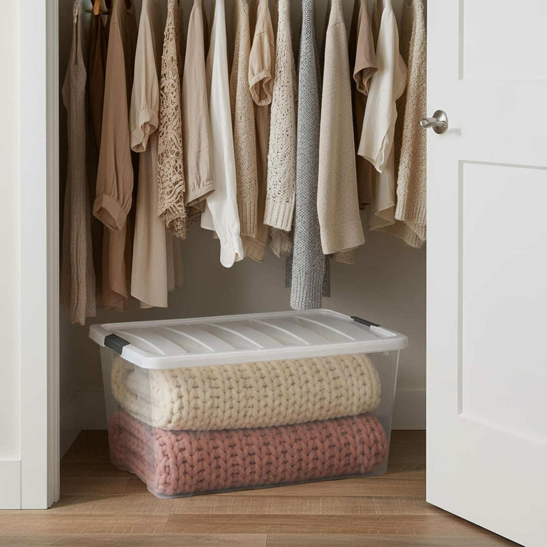 94 Qt Stackable Plastic Storage Bins with Lids, 4 Pack