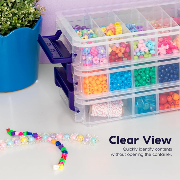 IRIS USA 2 Qt. Bead Organizer Storage Bins |Made in USA| - Clear/Violet