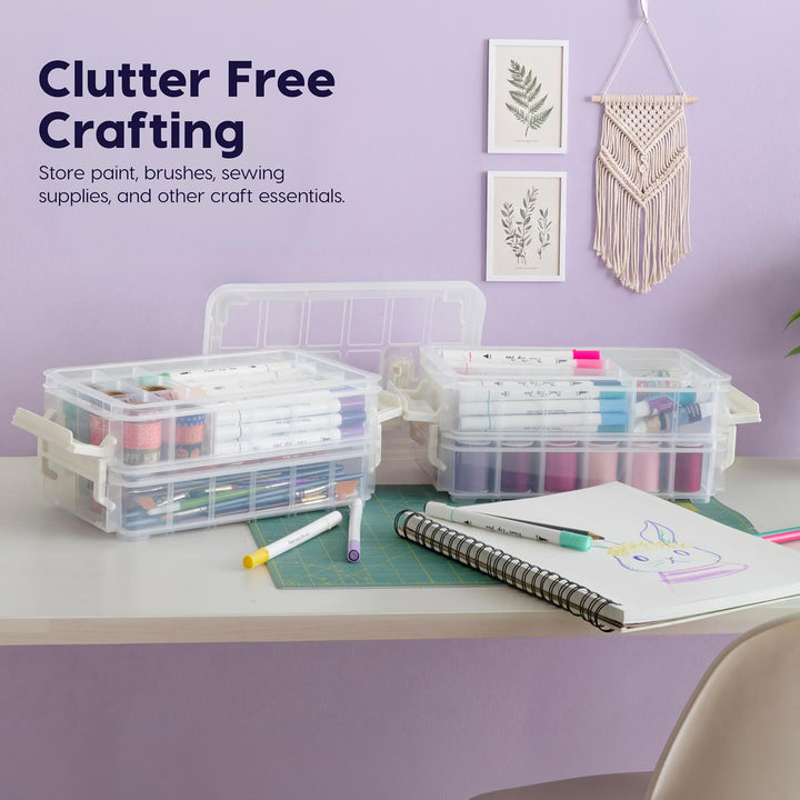 IRIS USA 2 Qt. Bead Organizer Storage Bins |Made in USA| - Clear/White