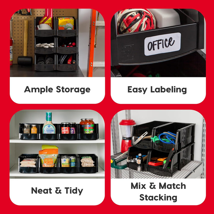 Stackable Storage Bins Open Front, 6 Pack