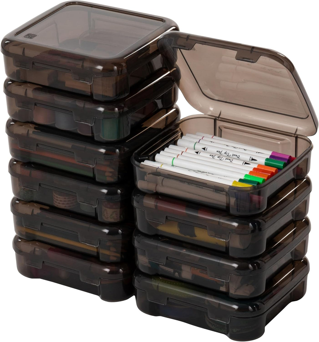 10-Pack Portable Plastic Scrapbook Paper Storage Cases Organizers with Built-in Handle - Gray - IRIS USA