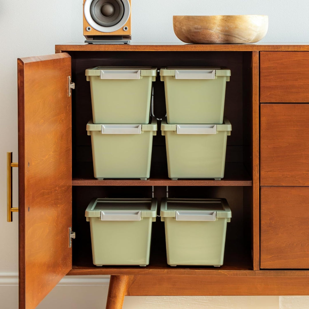 Storage Bins with Lids |Made in USA| 4 Qt - (6-Pack) - Sage Green