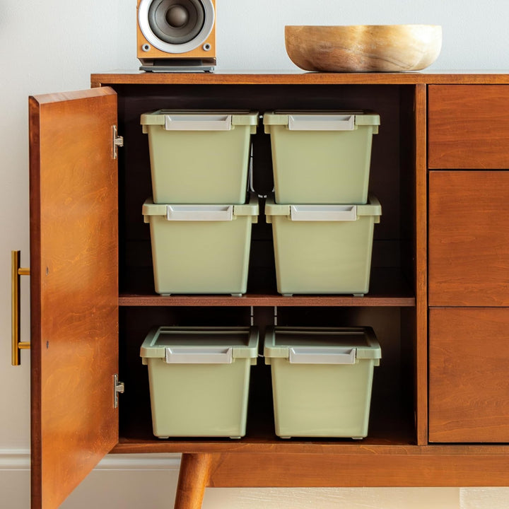 Storage Bins with Lids |Made in USA| 4 Qt - (6-Pack) - Sage Green