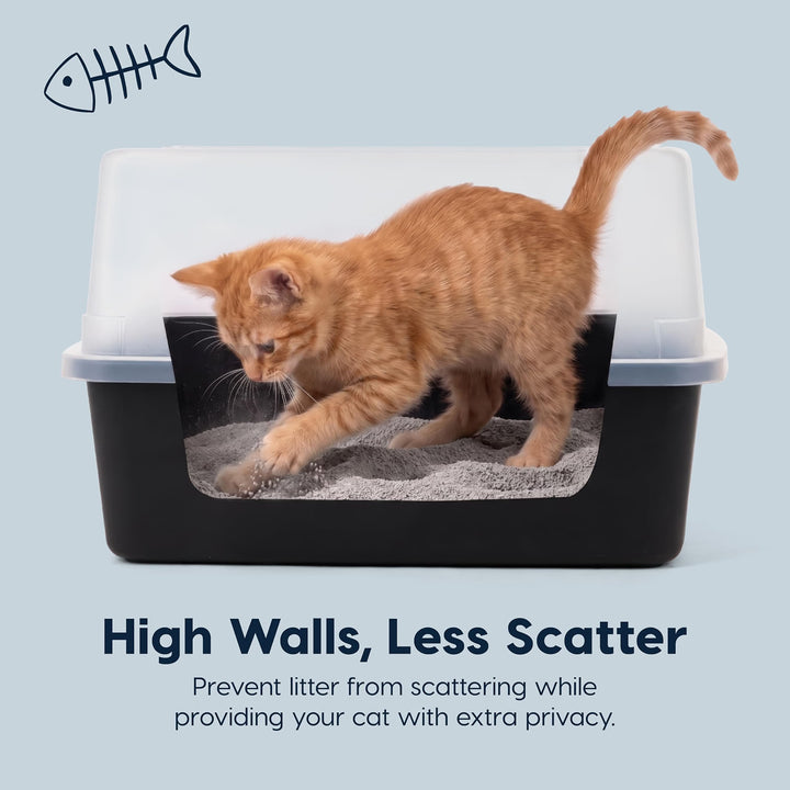 IRIS USA Cat Litter Box Small, High Sided, Scatter Shield