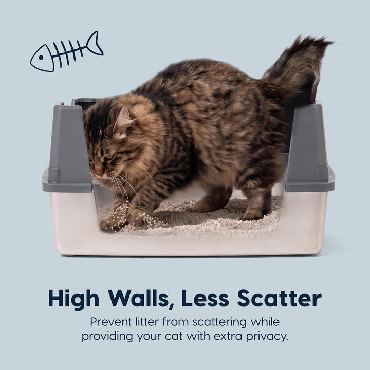 Stainless Steel Litter Box Enclosed High Sided for Cats