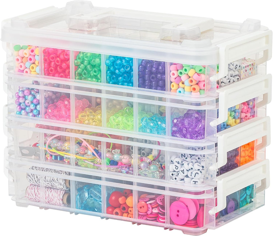 IRIS USA 2 Qt. Bead Organizer Storage Bins |Made in USA| - Clear/White