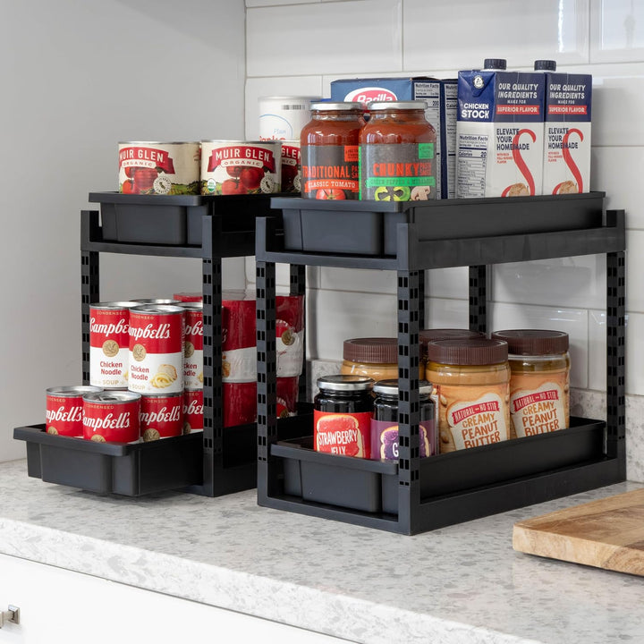 2 Tier Pull Out Drawer Organizer, Kitchen Bathroom Pantry, 1 Pack