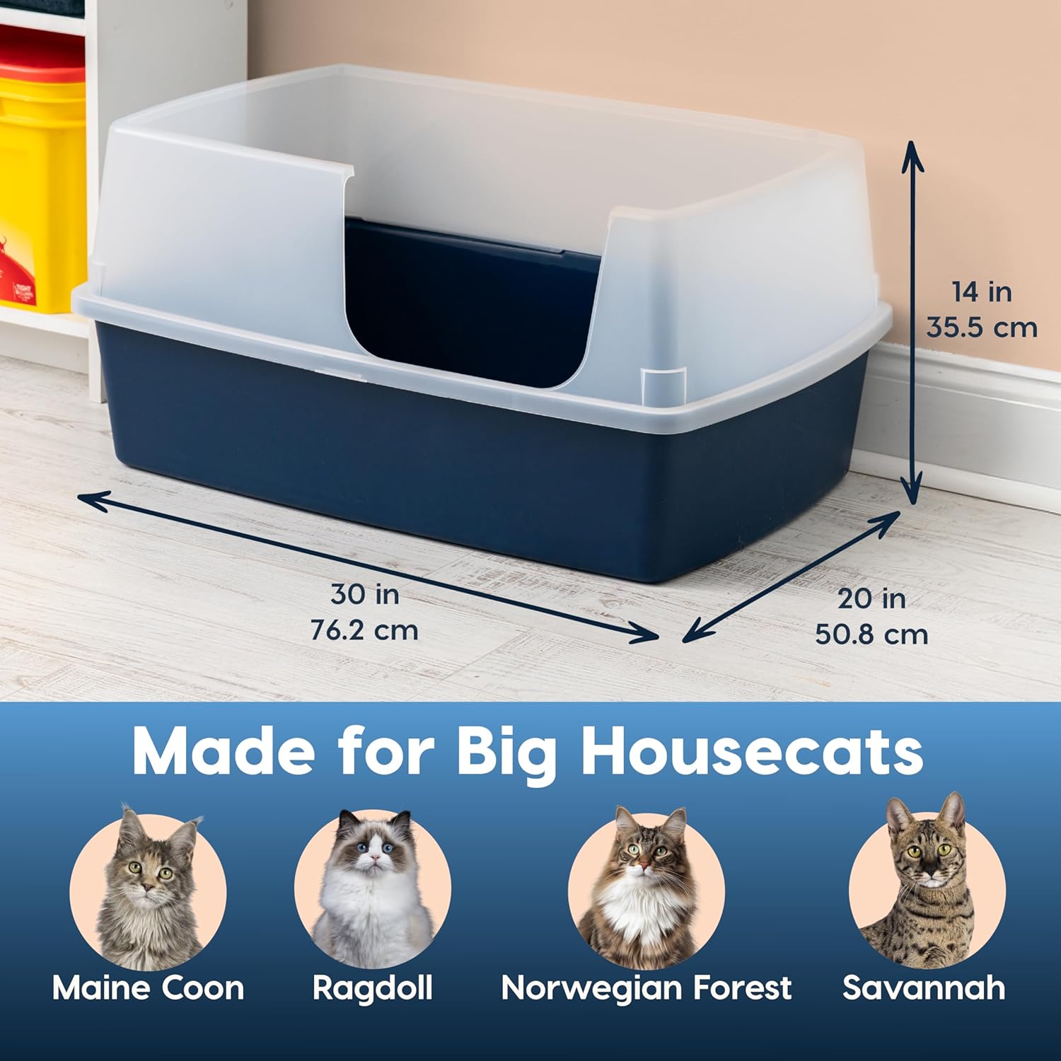 XX-Large Side Entry Cat Litter Box, Navy – IRIS USA