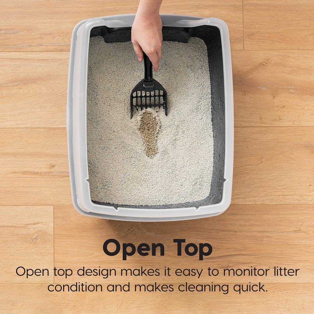 Cat Litter Box Large Open Top with Tall Scatter Shield, Scoop Included