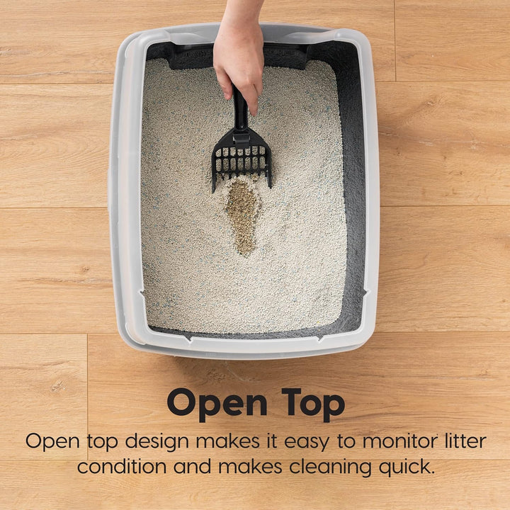 Cat Litter Box Large Open Top with Tall Scatter Shield, Scoop Included