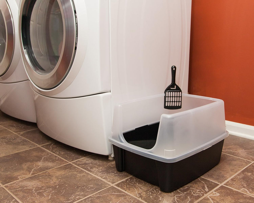 Cat Litter Box Large Open Top with Tall Scatter Shield, Scoop Included