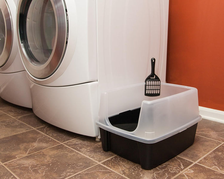 Cat Litter Box Large Open Top with Tall Scatter Shield, Scoop Included