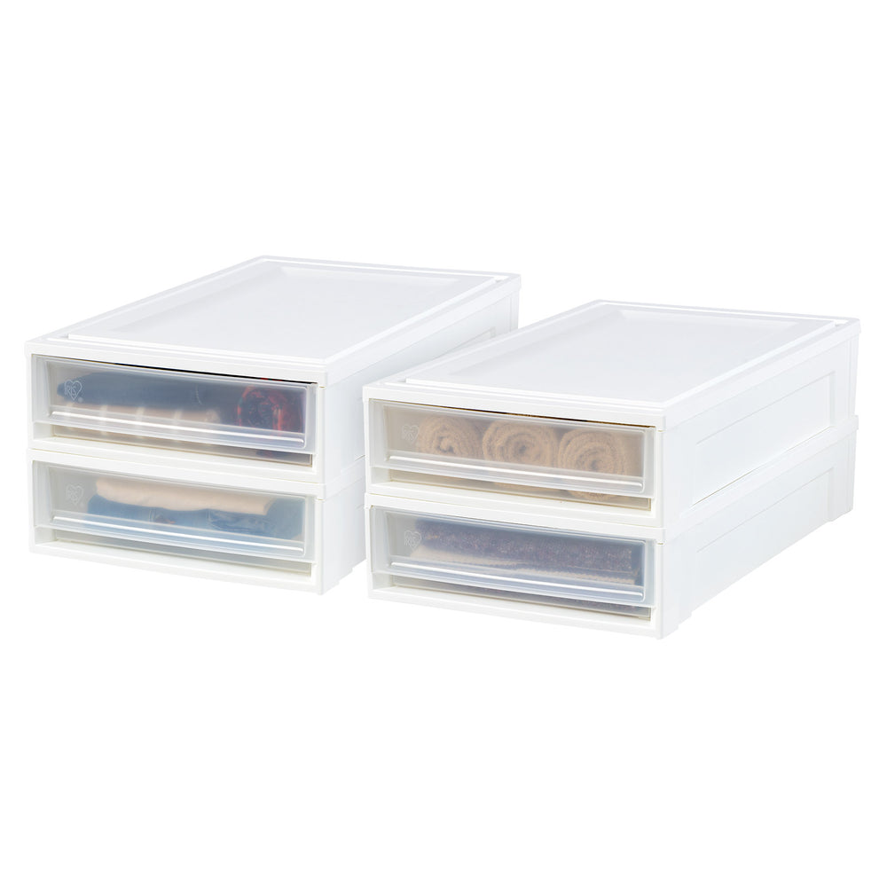 Under Bed Storage Stacking Drawer 4 Pack - 6.8 gal. (27 qt.) - IRIS USA