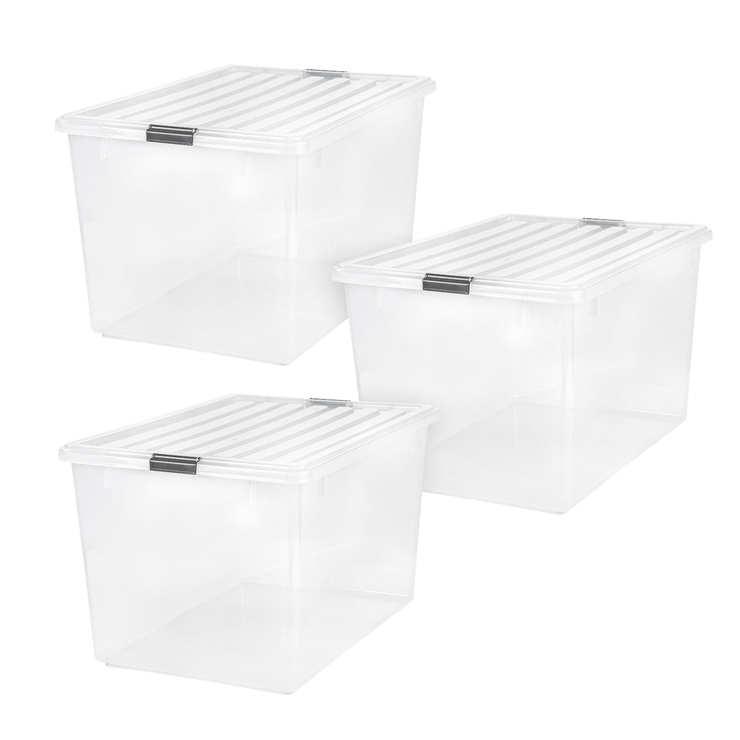 IRIS USA 132 Quart/36 Gal. Stackable Plastic Storage Bins with Lids and Latching Buckles, 3 Pack - Pearl, Containers with Lids, Durable Nestable Closet, Garage, Totes, Tubs Boxes Organizing - IRIS USA, Inc.