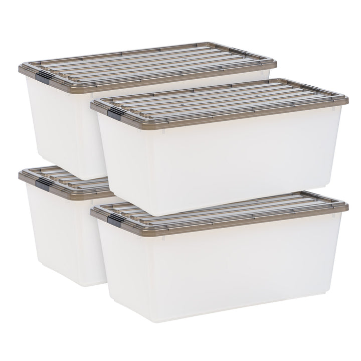 91 Qt. (22 gal.) Large Clear Latch Box, Stackable Plastic Storage Bin with Lid, Set of 4 - IRIS USA, Inc.