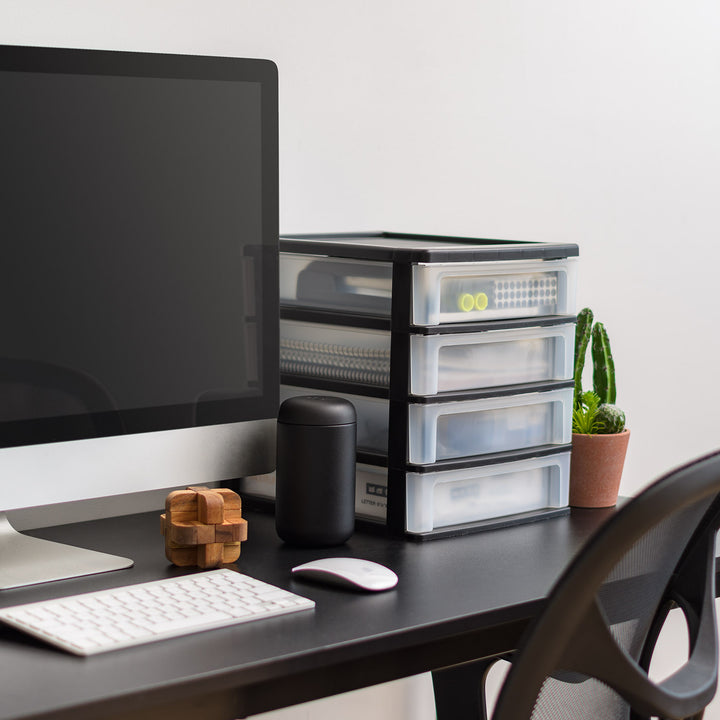 Medium 4-Drawer Compact Desktop Organizer, Stacking Desktop Unit, Black-Clear, Single Pk - IRIS USA, Inc.