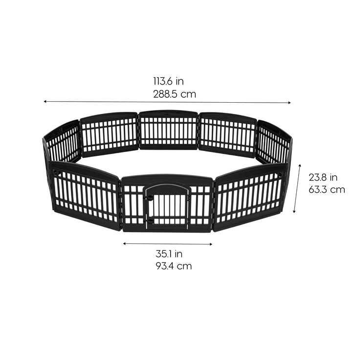 24" 10 Panel Exercise Pet Playpen with Door for Dog, Black - IRIS USA, Inc.