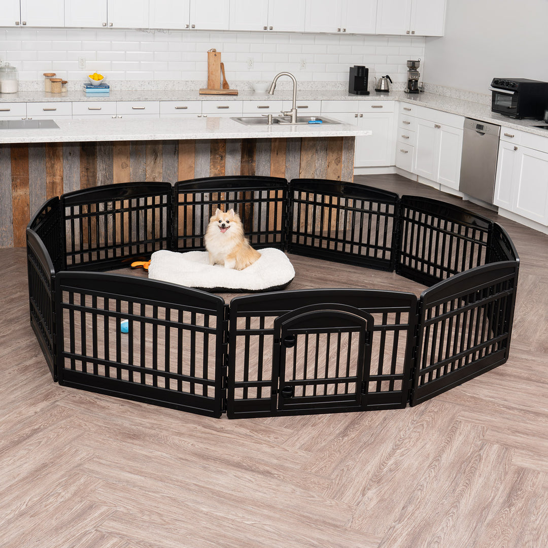 24" 10 Panel Exercise Pet Playpen with Door for Dog, Black - IRIS USA, Inc.