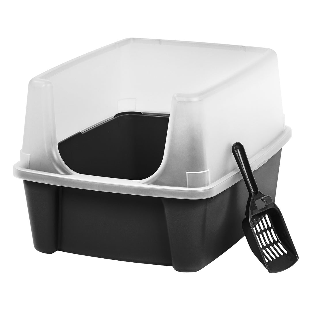 Open-Top Cat Litter Box with Shield and Scoop - IRIS USA, Inc. #color_black