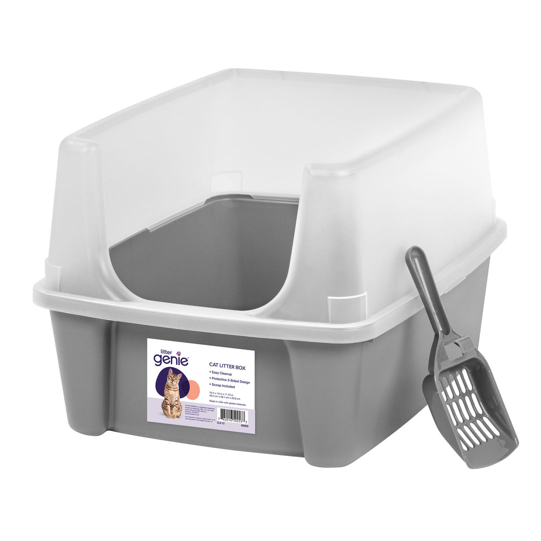 Litter Genie Cat Litter Box with Scatter Shield and Scoop, High Sided Cat Litter Pan - IRIS USA