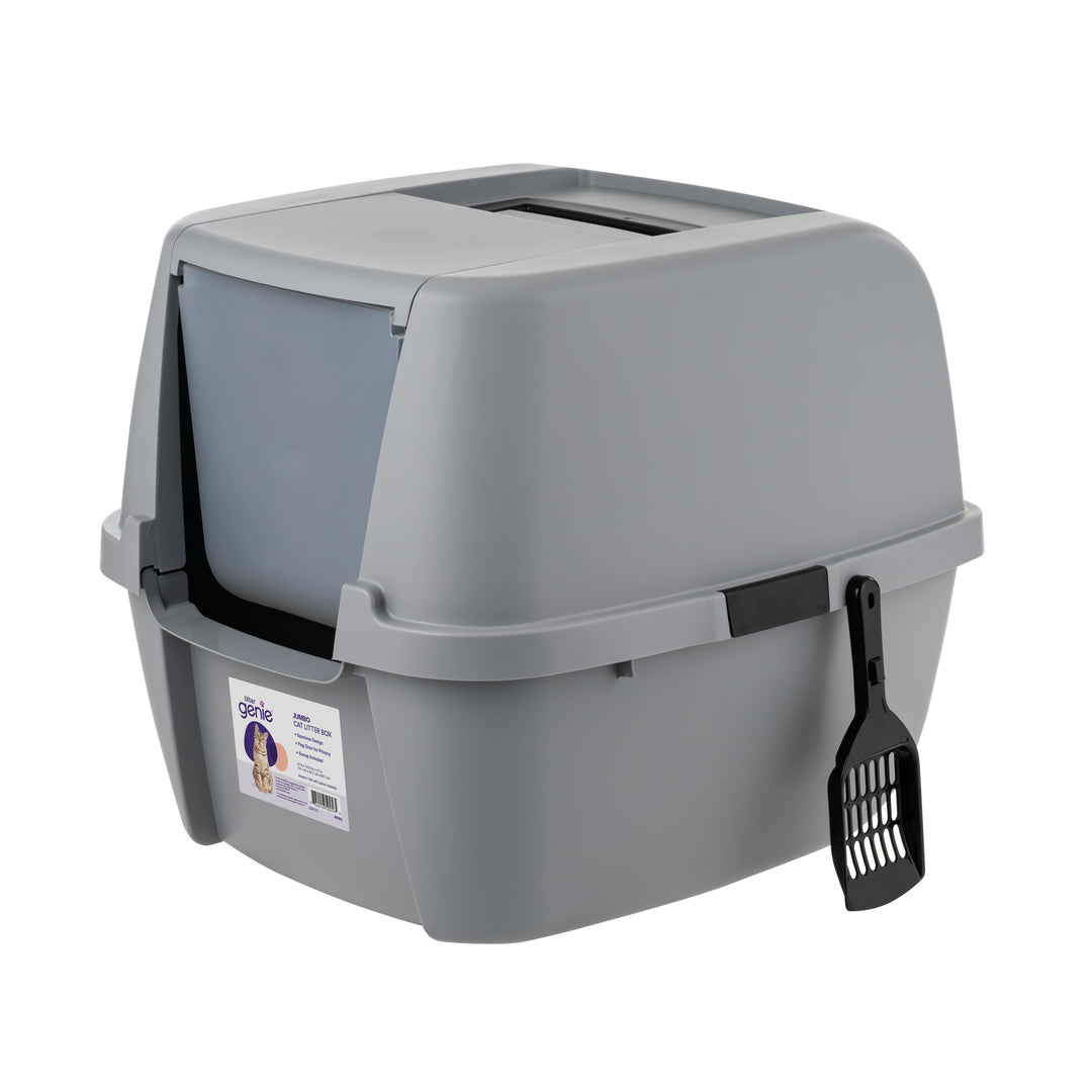 Litter Genie Cat Litter Box with Handle, Enclosed Litter Box with Front Door Flap and Scoop - IRIS USA