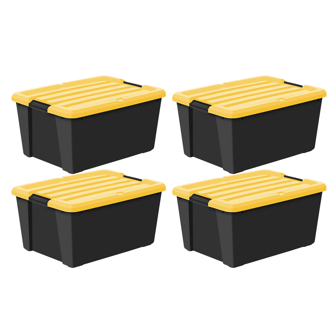 45 Qt. Plastic Storage Bins with Lids, Black, Latching, Stackable, Totes 4Pk - IRIS USA