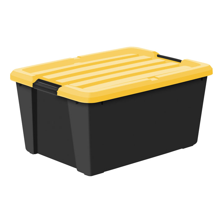 45 Qt. Plastic Storage Bins with Lids, Black, Latching, Stackable, Totes 4Pk