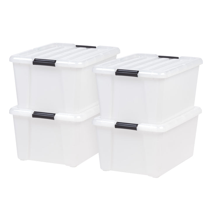 45 Quart Buckle Down Storage Box, 4 Pack, Pearl - IRIS USA