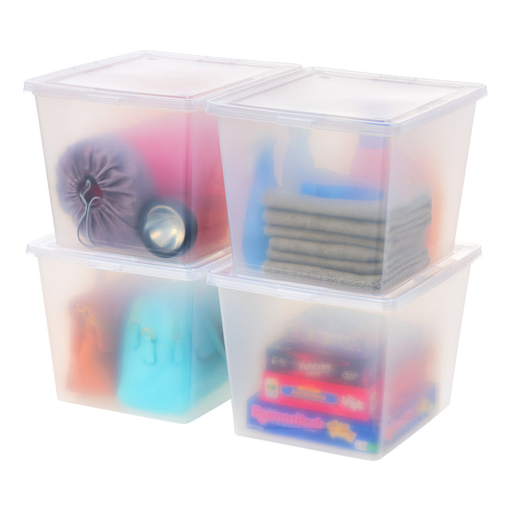 36 Quart Plastic Storage Bin Tote Organizing Container with Latching Lid for Shoes, Heels, Action Figures, Crayons/Pens, Art Supplies, Stackable and Nestable, 4 Pack, Clear - IRIS USA