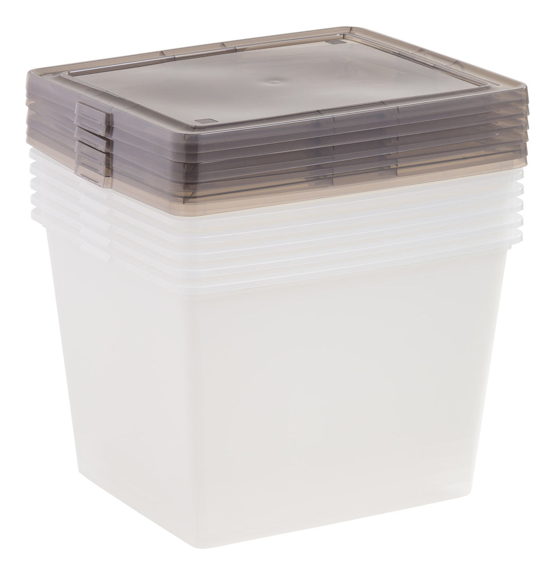 36 Qt. Stackable Box, Plastic Storage Bins with Lids, Clear, Gray Lid, Set of 6 - IRIS USA, Inc.