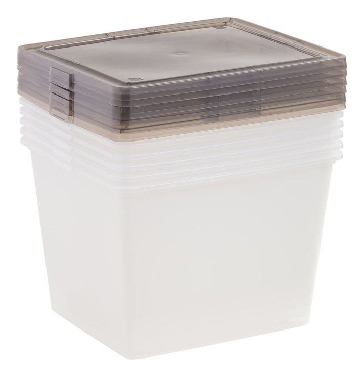 36 Qt. Stackable Box, Plastic Storage Bins with Lids, Clear, Gray Lid, Set of 6 - IRIS USA, Inc.