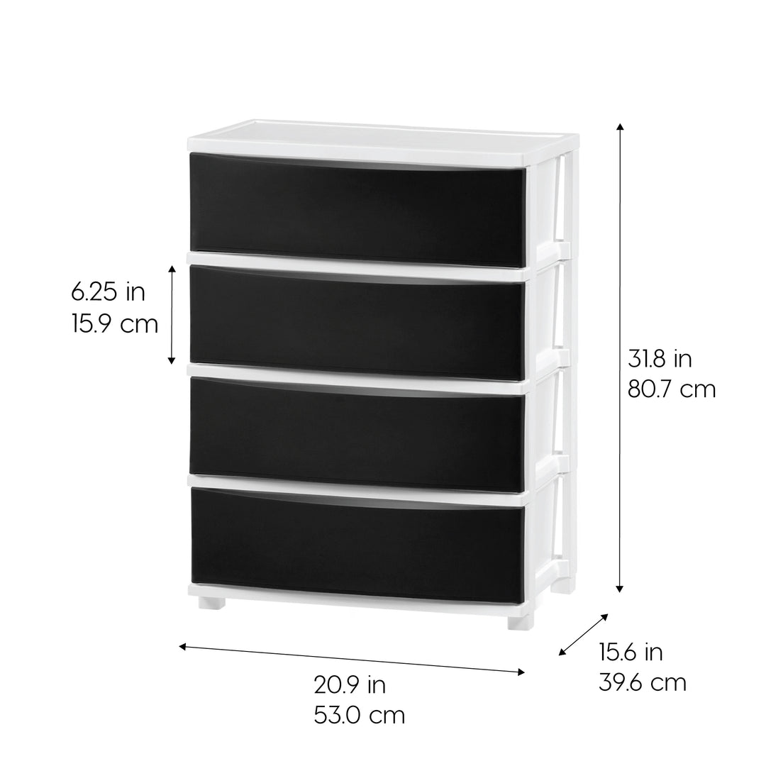 plastic dresser drawers IRIS USA 4 Wide Drawer Storage, Organizer Unit for Bedroom, Closet, Living Room, Nursery, Dorm, White Frame with Matte Soft-Pink