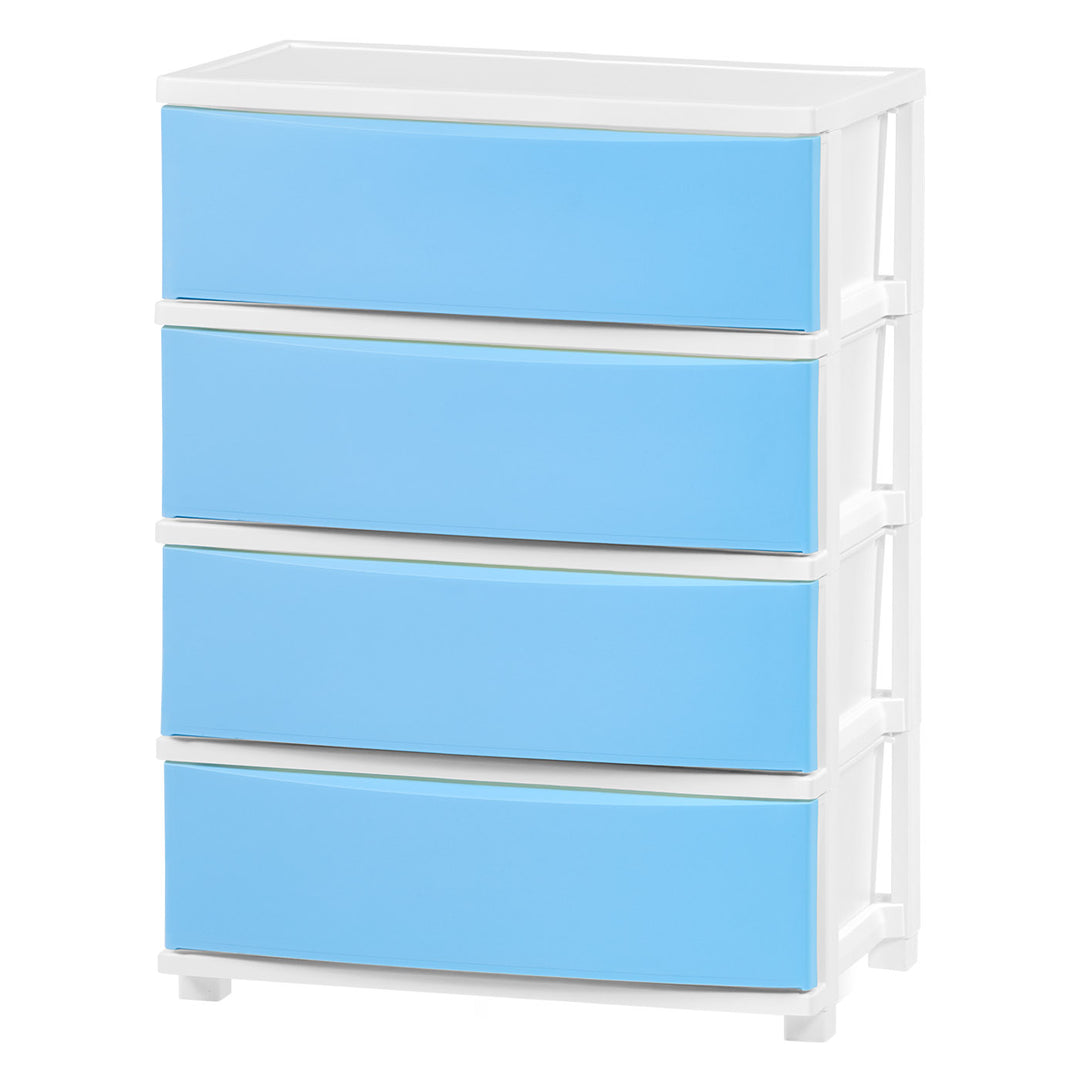 IRIS USA Plastic Drawer Storage Organizer, 4-Drawers, for Classroom Art Supplies Bathroom Dorm Bedroom Laundry Room, Wide, White Frame with Matte