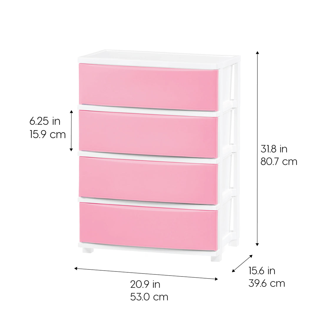 IRIS USA 4 Wide Drawer Storage, Organizer Unit for Bedroom, Closet, Living Room, Nursery, Dorm, White Frame with Matte Soft-Blue