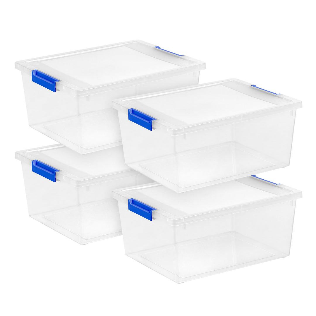 11 QT Clear Plastic Storage Container Clip Box 4 Pack