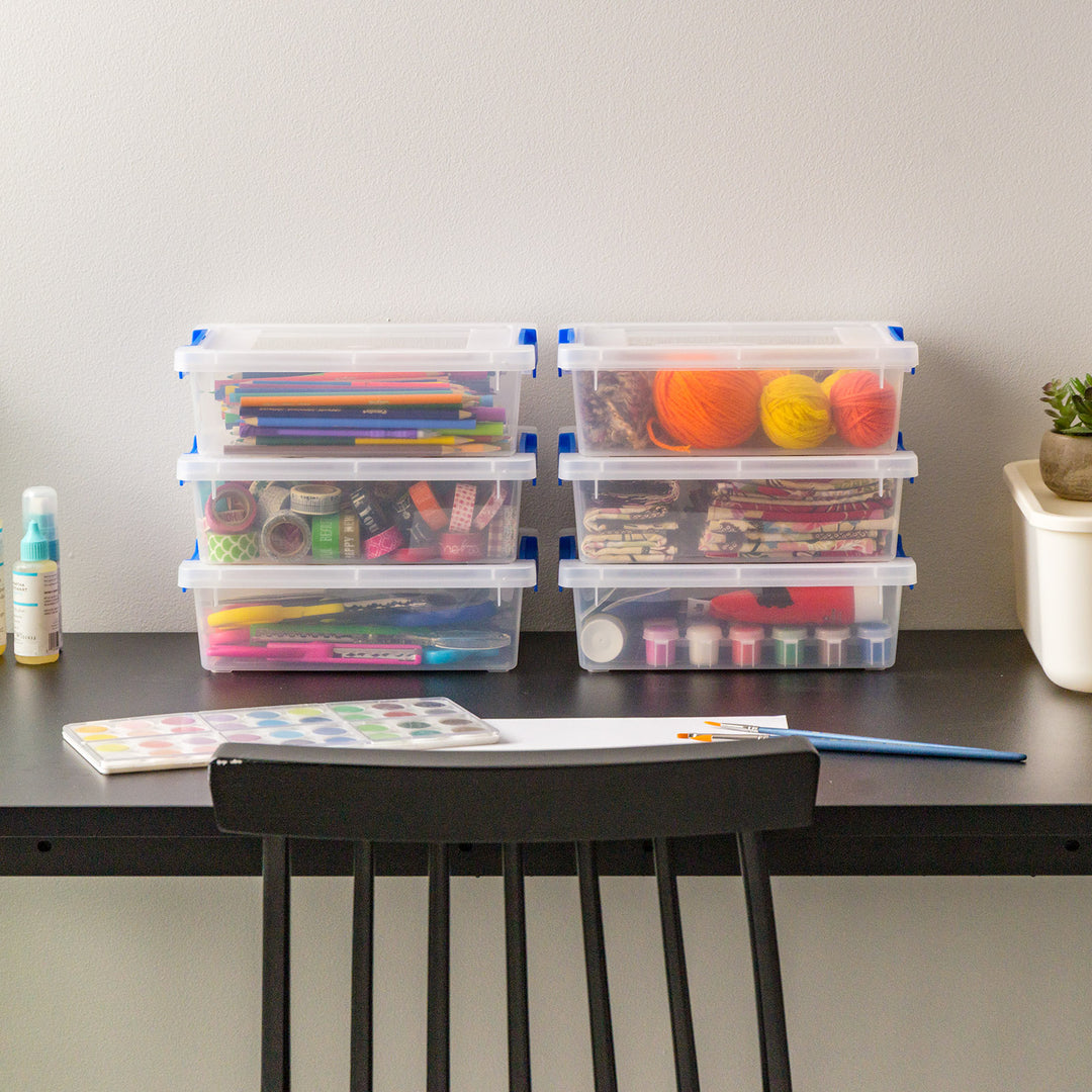 2.4 Qt. Plastic Storage Bins with Lids, Clear Containers, Latching Totes 6Pk - IRIS USA