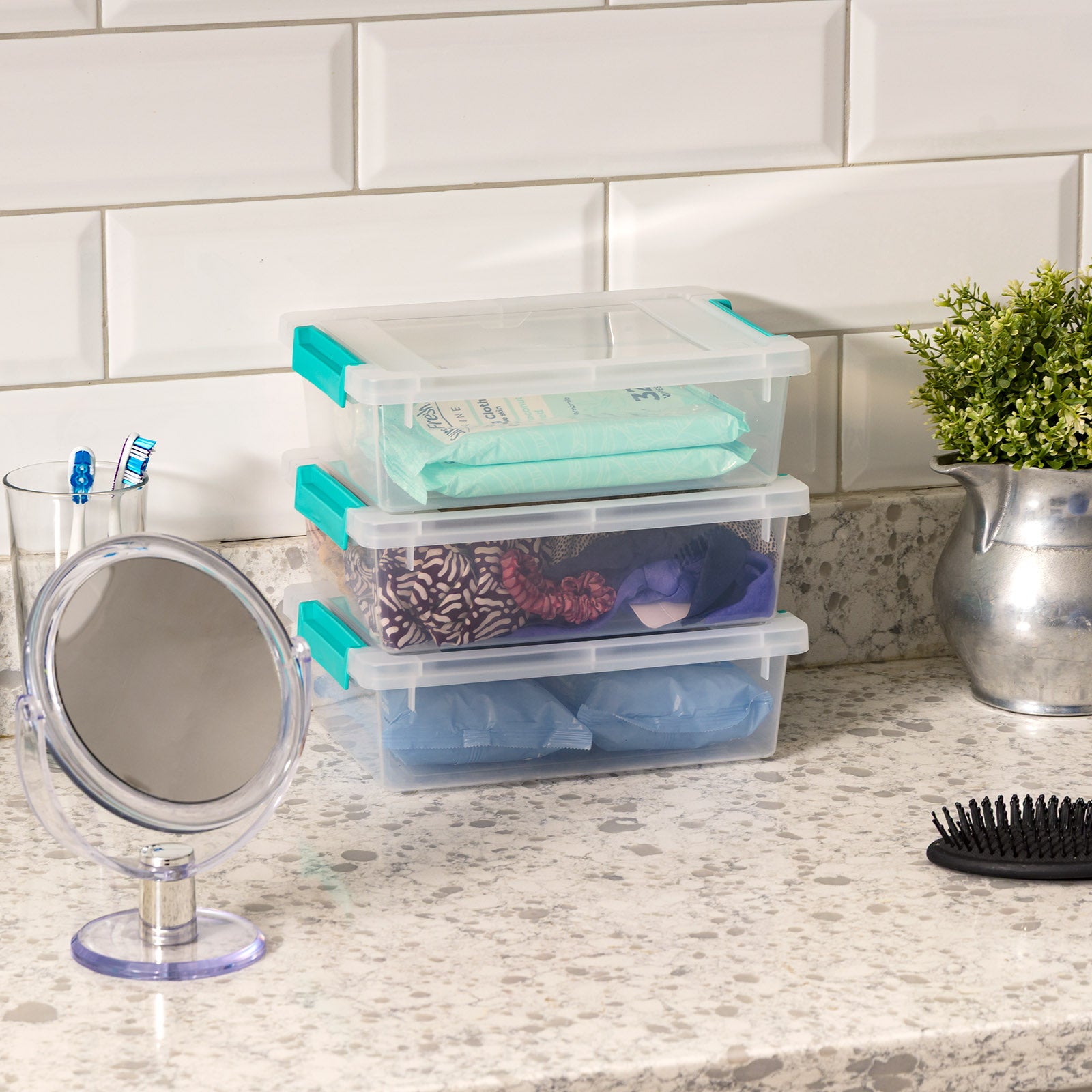 2 Qt. Plastic Storage Containers with Turquoise Lids, 6 Pack