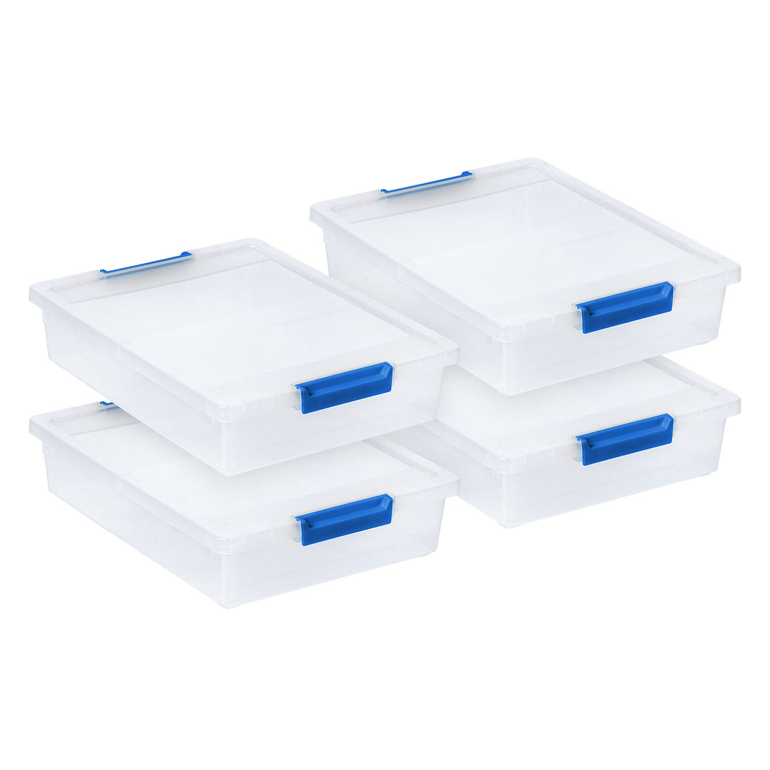 6 Quart Large Clip Box, 4 Pack, Clear Plastic Storage Container Bins with Latching Lids, Organizing Container for Home, Office and School Supplies, Stackable, Seafoam Blue Buckles - IRIS USA, Inc.