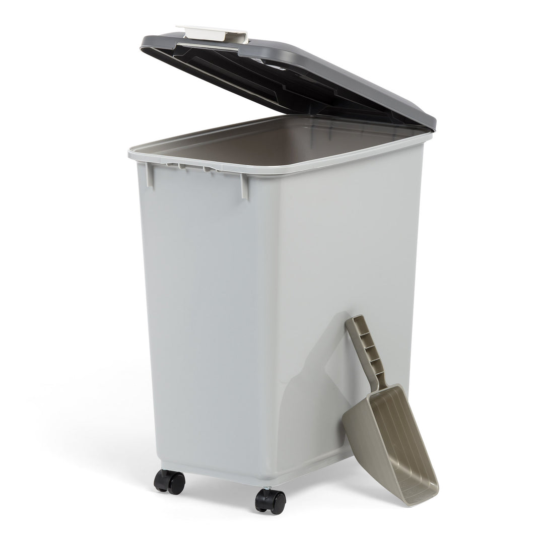 Airtight Pet Food Storage Container with Wheels with Built in Scoop Up to 40 Pounds