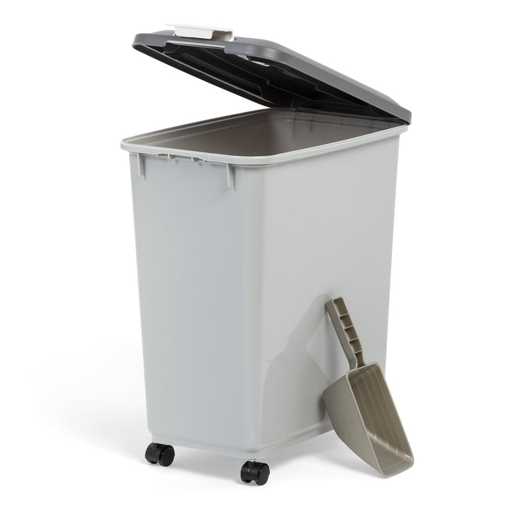 Airtight Pet Food Storage Container with Wheels with Built in Scoop Up to 40 Pounds
