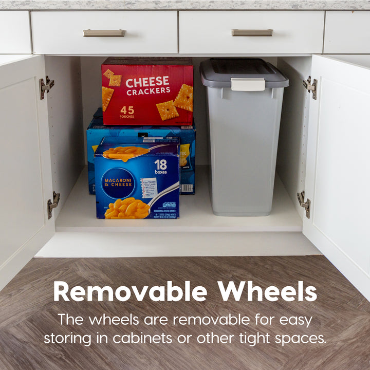 Airtight Pet Food Storage Container with Wheels with Built in Scoop Up to 40 Pounds