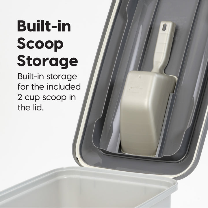 Airtight Pet Food Storage Container with Wheels with Built in Scoop Up to 40 Pounds