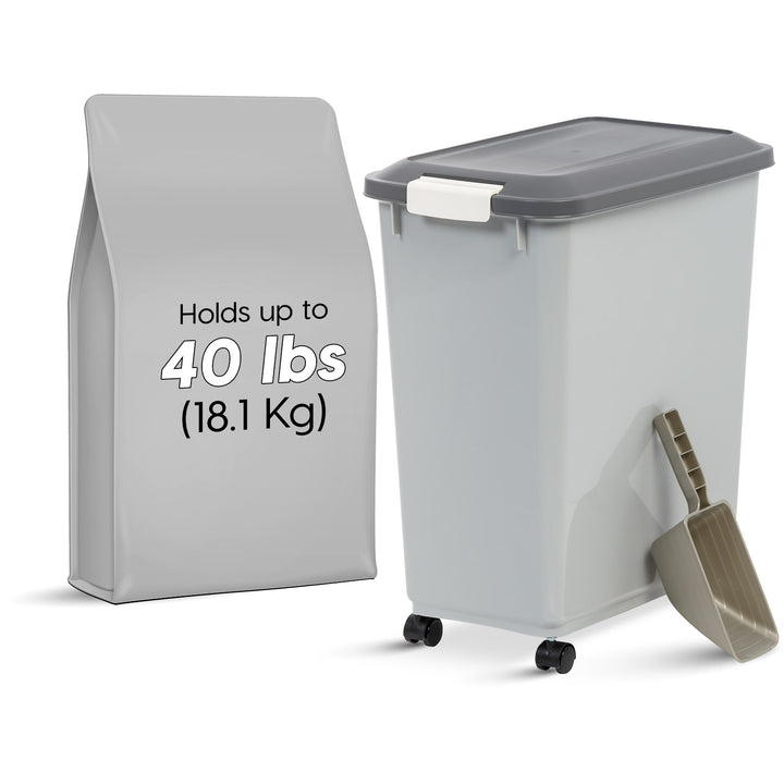 Airtight Pet Food Storage Container with Wheels with Built in Scoop Up to 40 Pounds