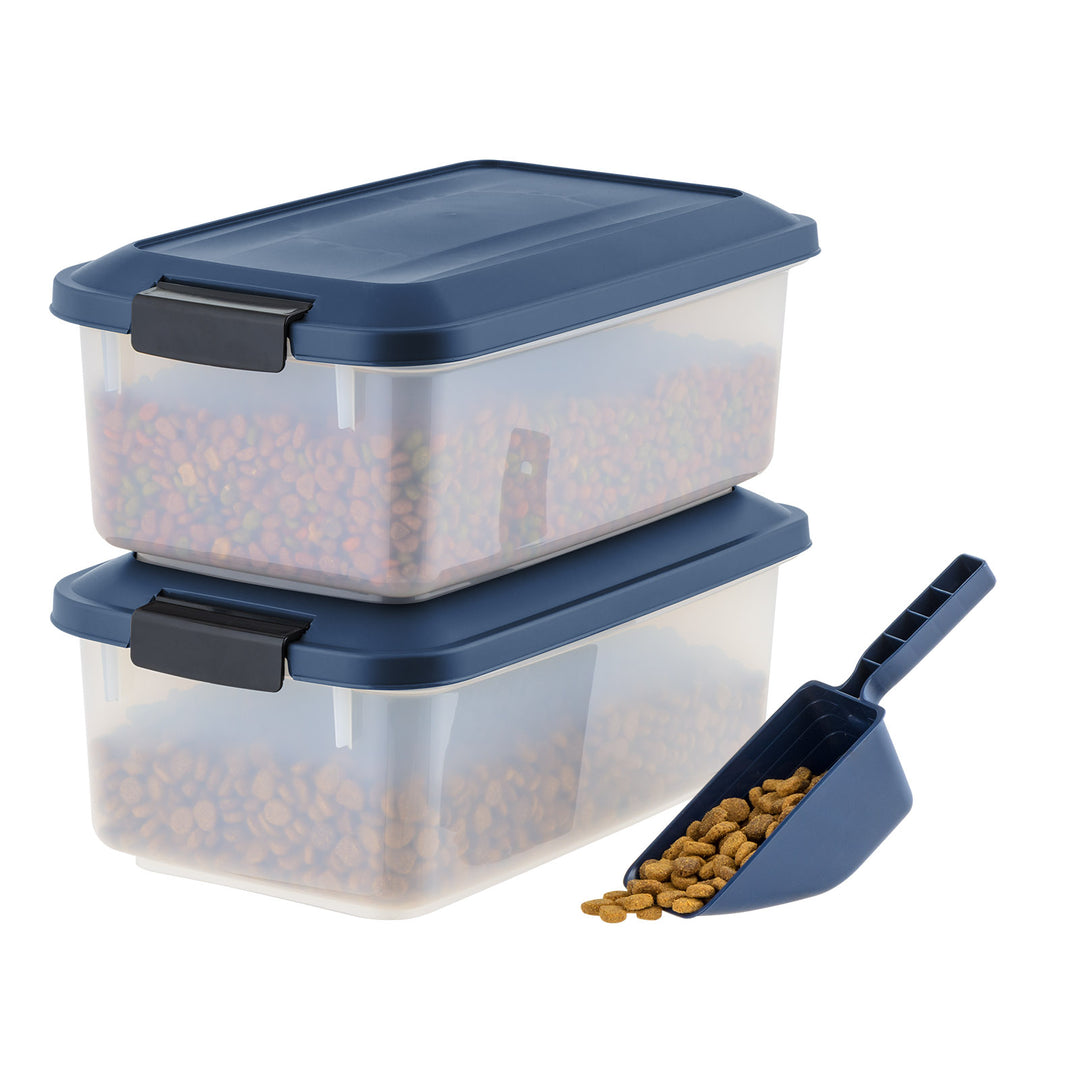 IRIS USA WeatherPro Airtight Pet Food Storage Container, 14 lbs, 2 Pack, Navy