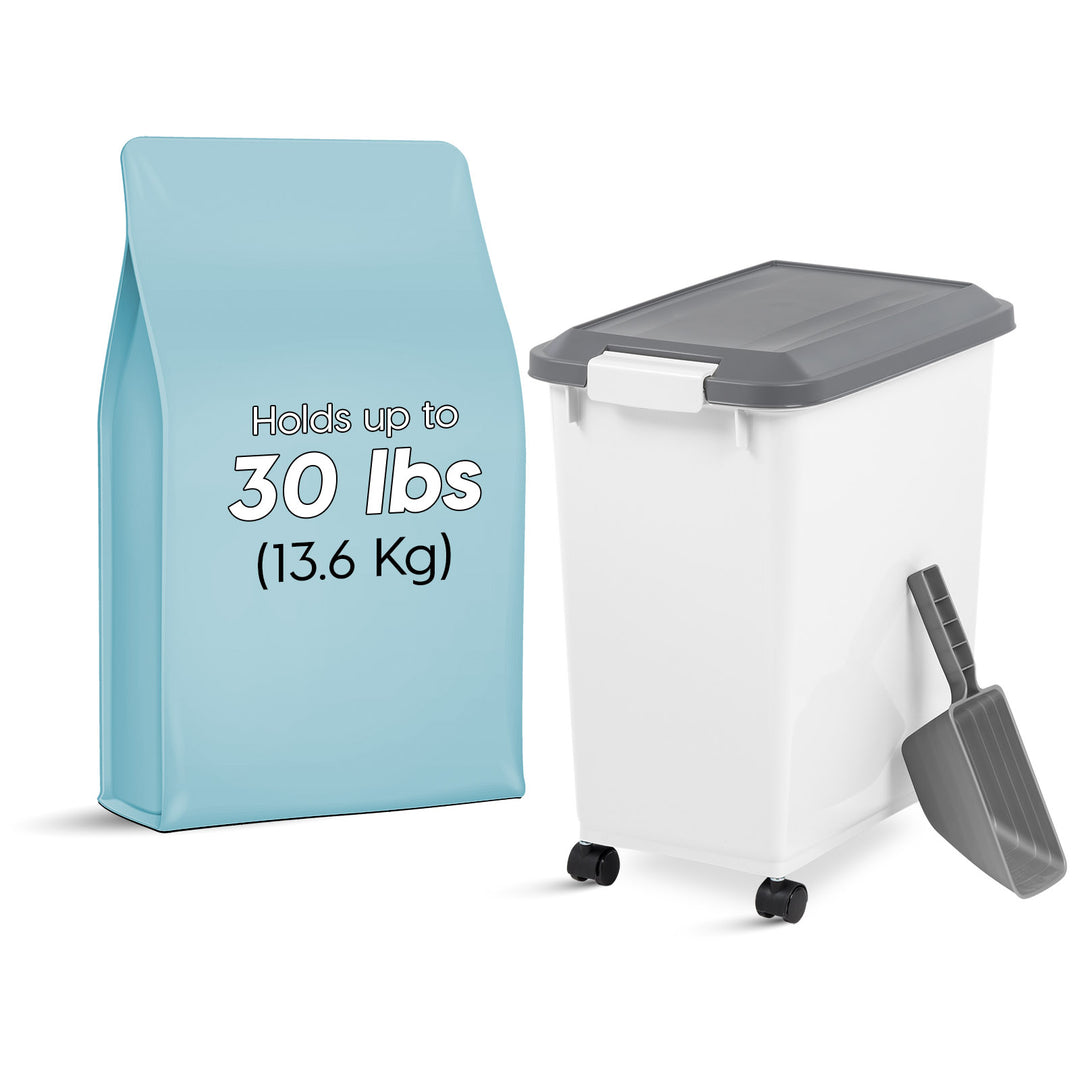 30 Lbs. Airtight Pet Food Container | Dog & Cat Food Storage Bin with Scoop - IRIS USA