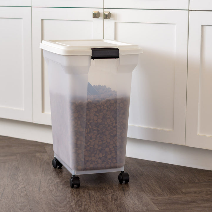 42lb (55 Qt.) Airtight Pet Food Container with Scoop for Dog and Cat Food, Clear White - IRIS USA, Inc.