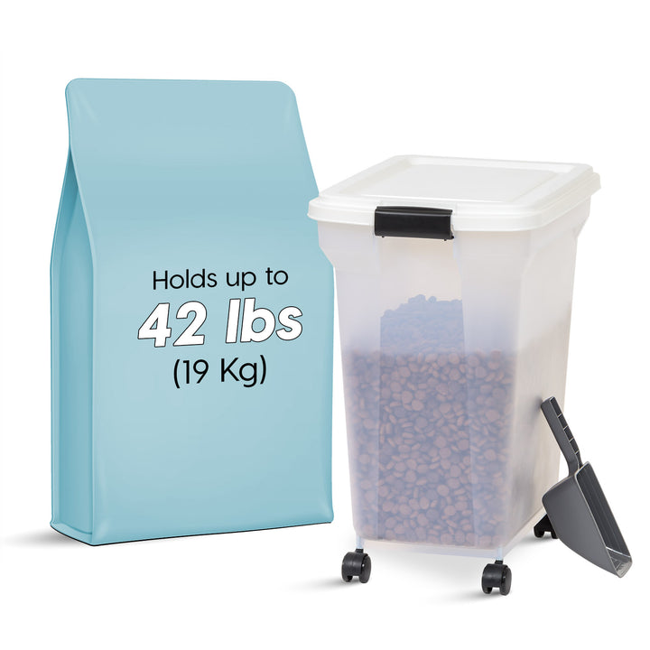 42lb (55 Qt.) Airtight Pet Food Container with Scoop for Dog and Cat Food, Clear White - IRIS USA, Inc.
