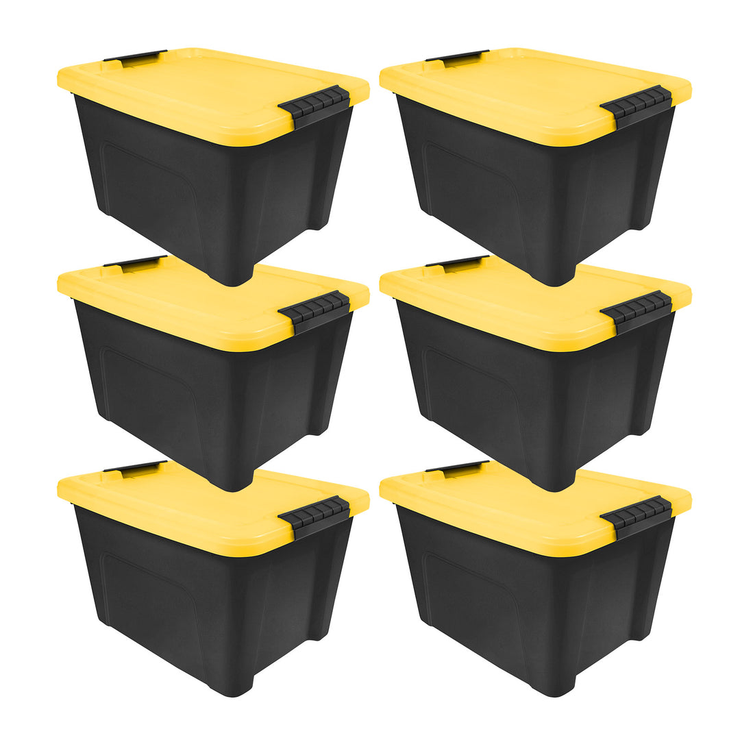 20 Qt. Plastic Storage Bins with Lids, Black, Latching, Stackable, Totes 6Pk - IRIS USA